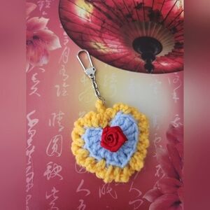 2/$20 Handmade Crochet Heart and Rose Keychain / Pocket Hug